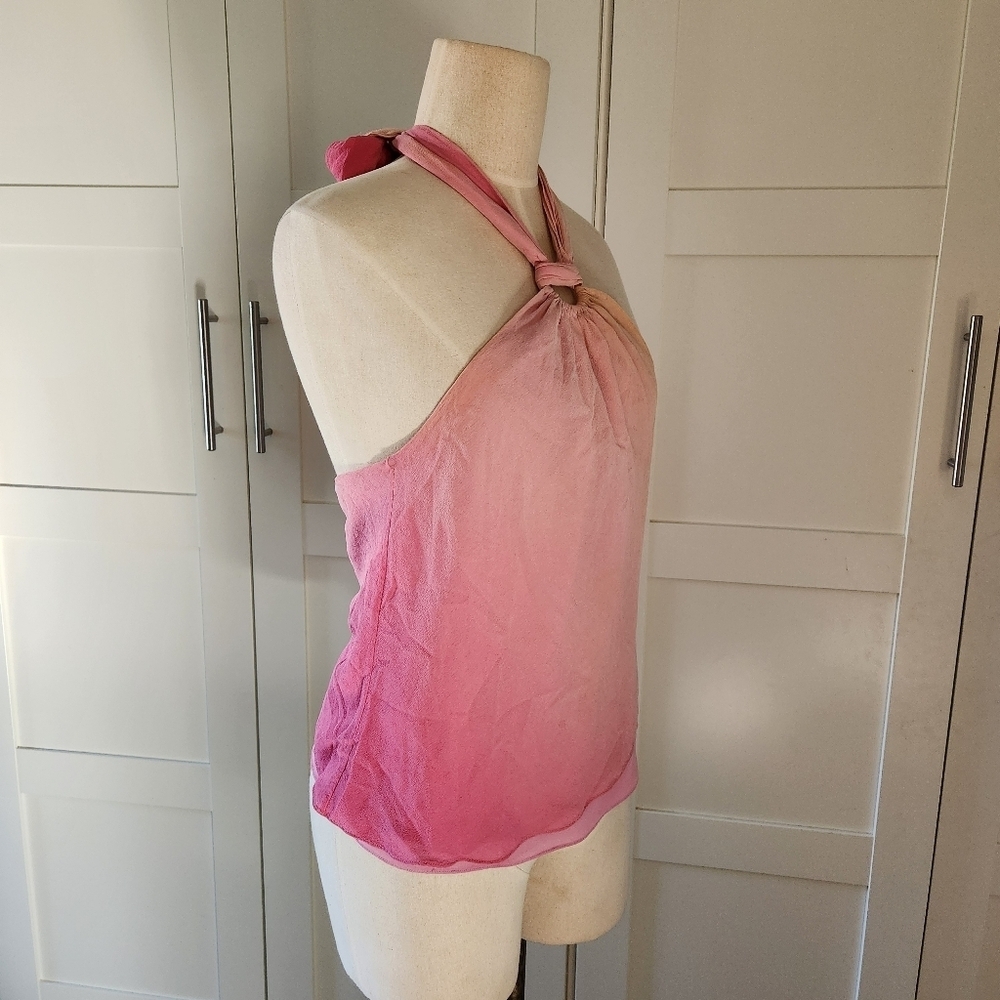Ralph Lauren 100% Silk Pink Ombré Halter Top Y2K Vacation Chic Size 12P - Picture 3 of 6